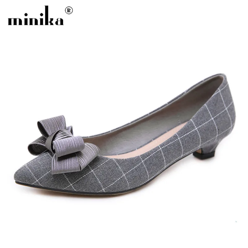 

Bow Low Heels Pointed Toe Sexy Pumps Women Shoes Square Heel Ladies Black Gray office shoes Big Size 42