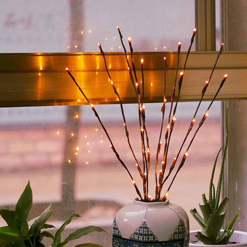 

Creative 20 Leds Branch Table Lights Luminous Wedding Christmas Festival Home Decoration Romantic Willow Twig Branches Lamp --