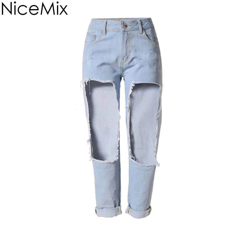 NiceMix бренд плюс размер джинсы женские джинсы с высокой талией повседневные джинсовые брюки с большим отверстием сексуальные женские брюки и джинсы до щиколотки
