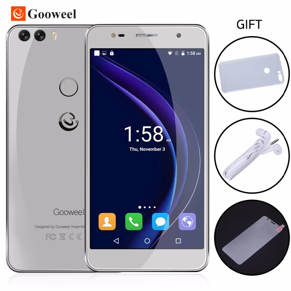Free GIFT Gooweel M8 Cell phone Dual 2.5D Glass 5.5 inch HD IPS MTK6580 quad core Mobile Fingerprint ID13.0MP smartphone | Мобильные