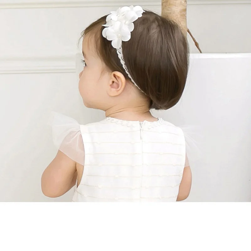 2Petals Baby Girl Headband Cutout Lace Headwear Turban Knot Elasticity Comfortable for Dress Up White Headdress Sweet Princess