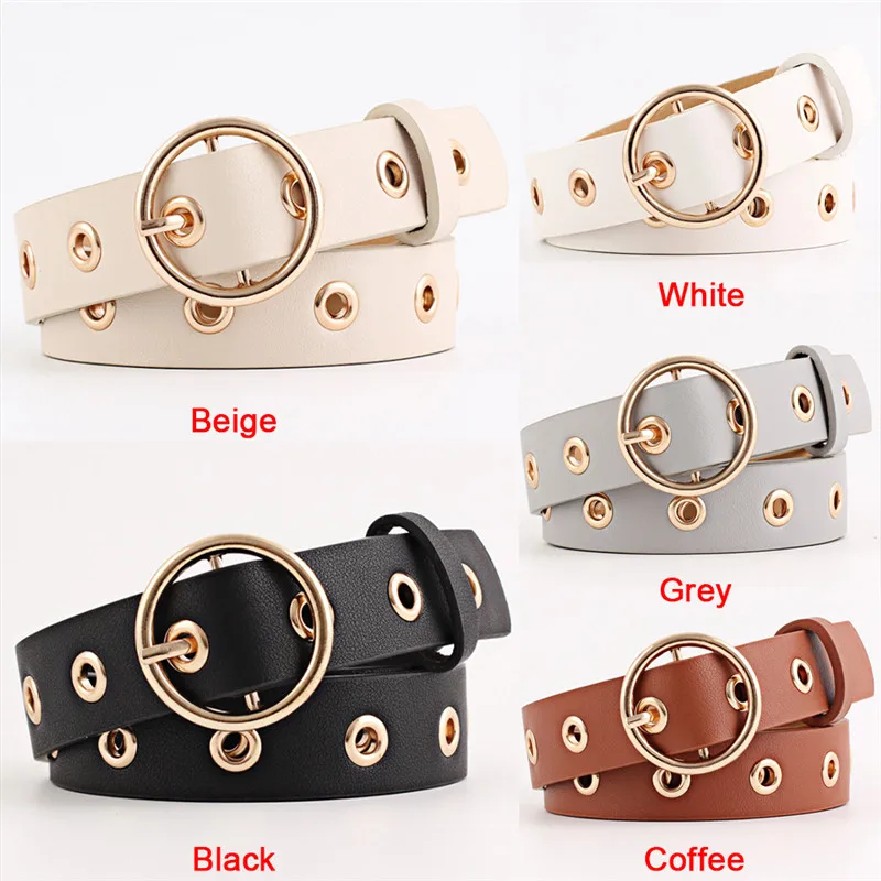 5 Colors fashion Women Grommet Belts Duo euramerican style designer PU Leather strap Gifts for ladies Women accessories