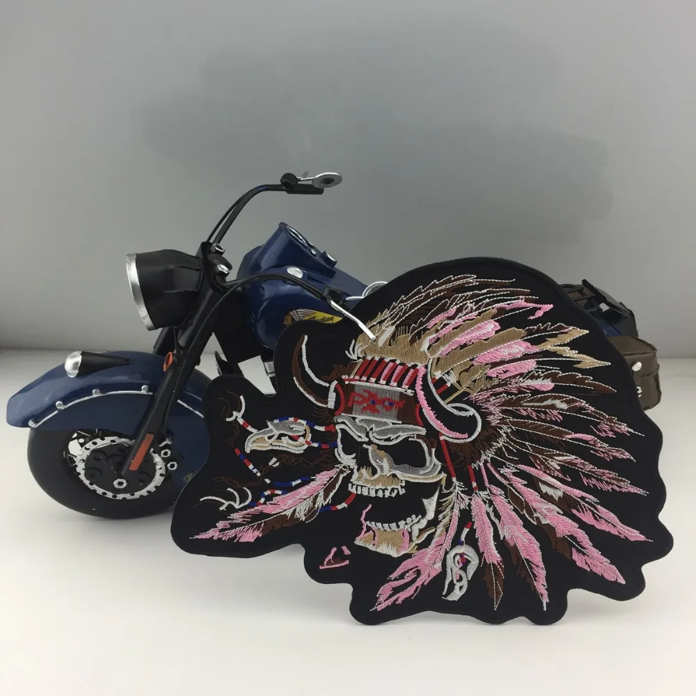 Indian lady rider skull patch custom new embroidery iron on patches for clothing jacket hippie tshirt (4)
