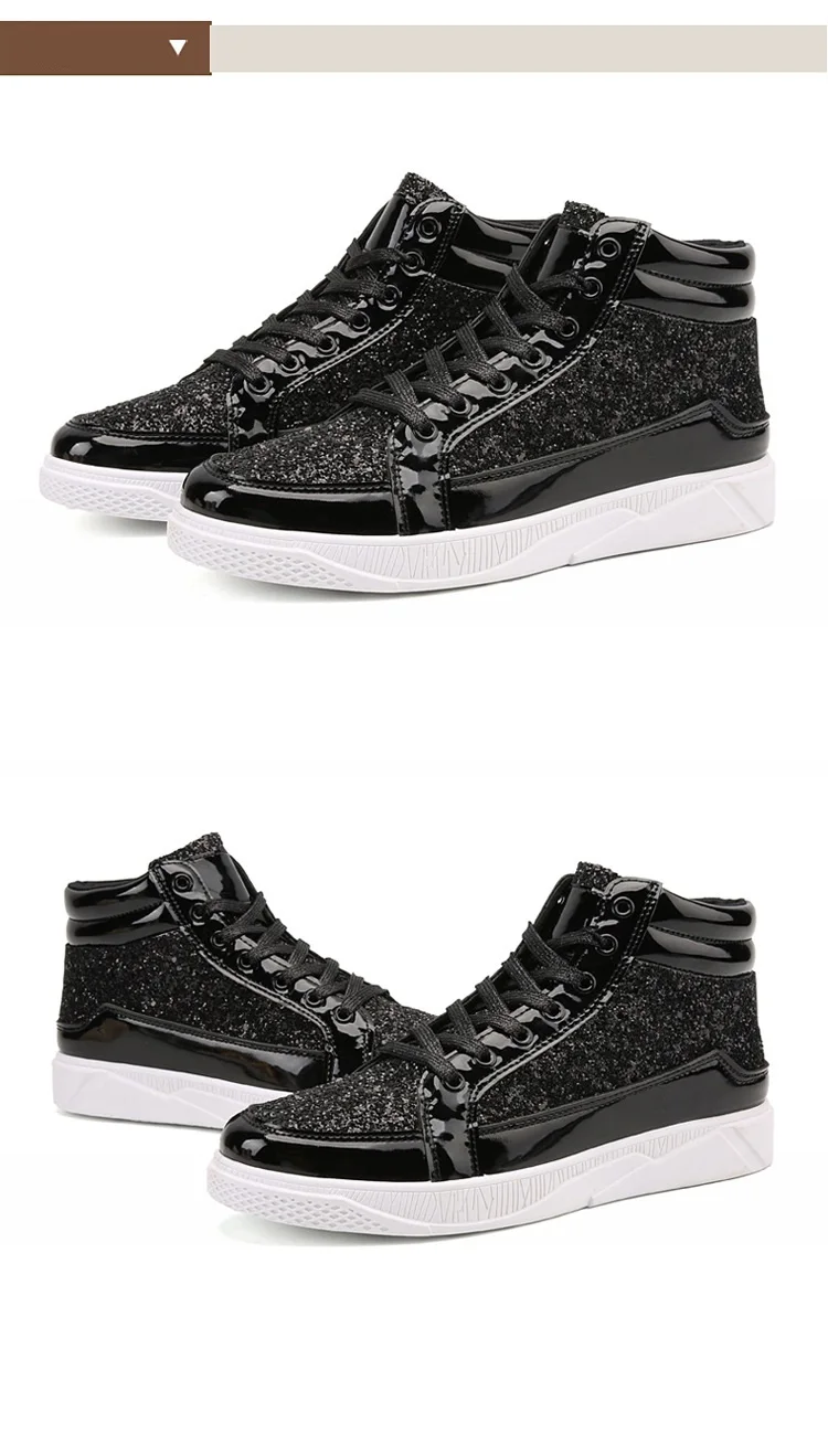 Brand Men Shoes 2018 Fashion Sequined Men Boots Bling Side Zipper High Top Shoes Man Casual Flat dancing street Hip hop Shoes (16)