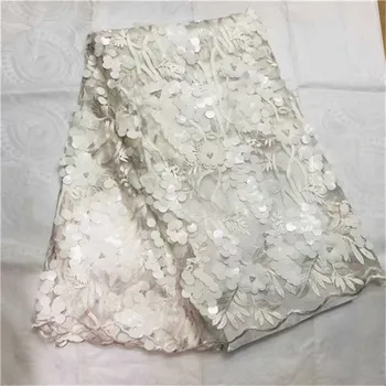 

New Design White French Lace Fabric 2019 High Quality Wedding African Lace Fabric With Sequins 3d Lace Fabric For Nigerian Lace