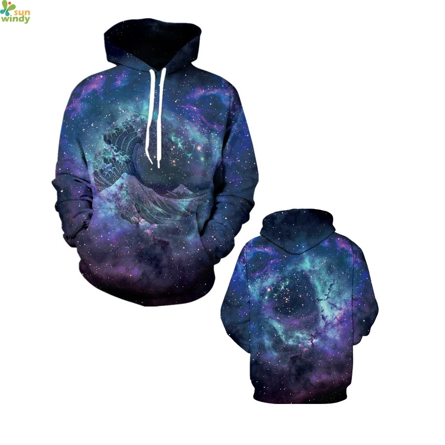 The Great Wave Off Kanagawa Sweatshirts Navy Galaxy Skateboard Hoodies Winter Purple Loose Sport