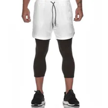 Новинка, повседневные мужские спортивные брюки из быстросохнущего материала, двухслойные девять минут, шорты для бега в европейском и американском стиле, штаны для фитнеса