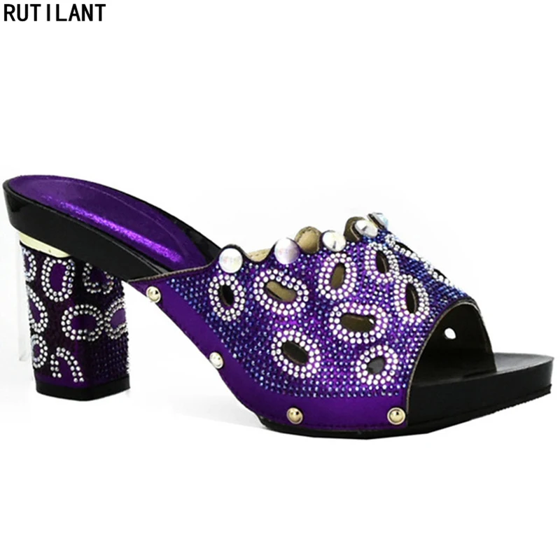 

Latest Purple Color Summer Women Elegant Pumps Ladies Wedding Shoes Decorated with Rhinestone Italian Ladies Shoes for Parties