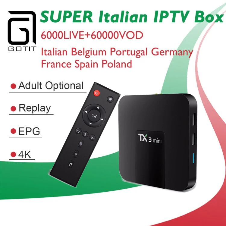 GOTIT Italy TX3 mini Android 7,1 IPTV Box+ 6000+ Live супер IPTV подписка Германия Albanian Turkey Malta комплект для взрослых