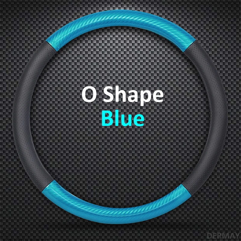 DERMAY, D форма, O форма, чехол на руль, натуральная кожа, коровья кожа+ углеродное волокно, 38 см, покрытие на руль автомобиля, аксессуары для интерьера - Название цвета: O shape Blue