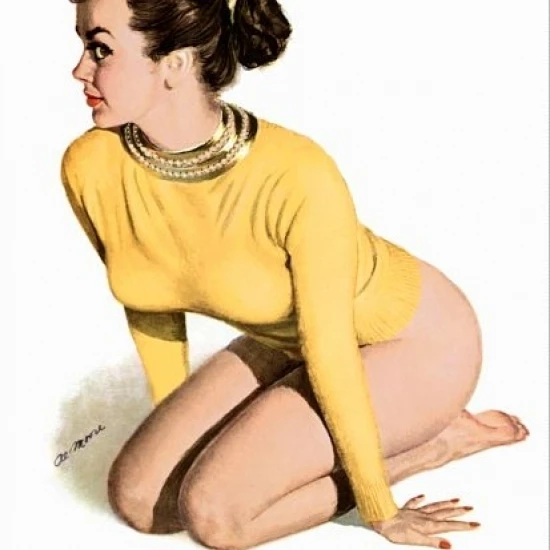 Pinup Girl Brunette In A Yellow Sweater And Poster Print (24 x 36)