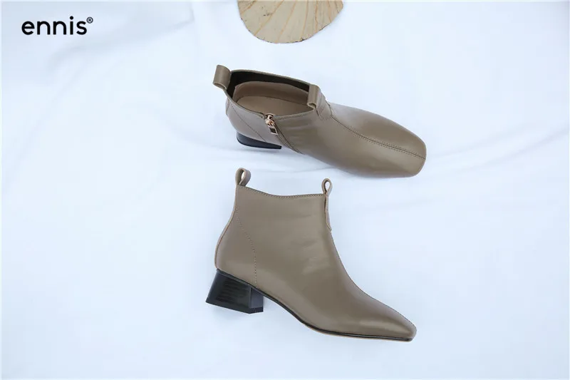 ENNIS/ г., осенне-зимние женские ботинки ботильоны из натуральной кожи ботинки на низком каблуке с круглым носком модная обувь с боковой молнией, A885