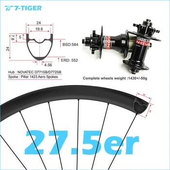 

7-TIGER carbon 27.5er mountain bicycle 24x24 mm 650b wheelset mtb wheels for XC version withouter holes, Novatec mtb hubs