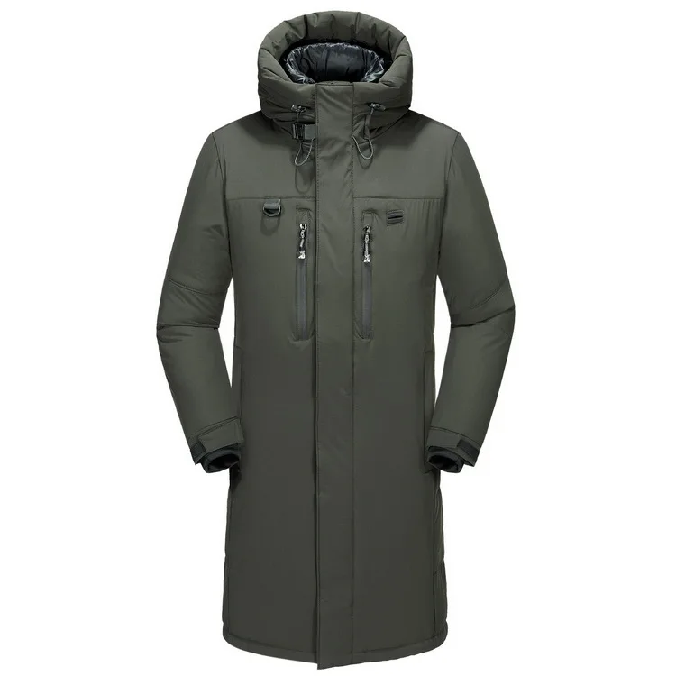 Новая зимняя мужская куртка на утином пуху, модная повседневная мужская утепленная верхняя одежда с капюшоном, удлиненная черная куртка 3XL, Мужская парка - Цвет: Зеленый