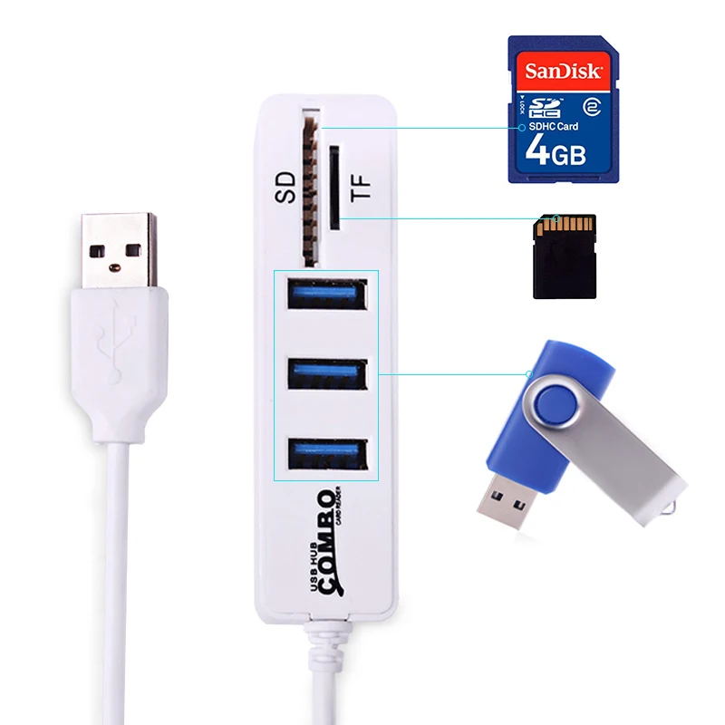 KuWFi USB комбинированный концентратор 2,0 Card Reader Портативный usb-хаб адаптер мульти все в одном для SD/TF для компьютера