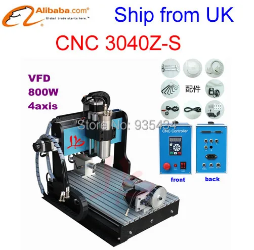 

No tax free Shipping From UK! coin engraving machine 4 axis CNC router 3040 Z-S,800W spindle,with limit switch milling machine
