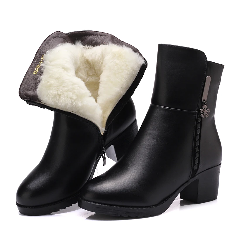 

Womens Winter Round Toe Block Heels Shoes Fur Warm Snow Ankle Boots Casual E71