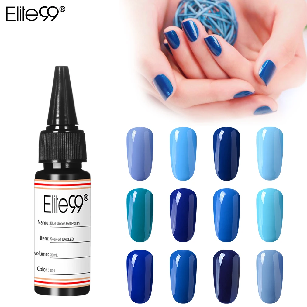 Elite99 12 Colors Blue Gel Nail Polish 30ml Soak Off UV LED Long Lasting Varnish Base Top Coat Transparent | Красота и здоровье