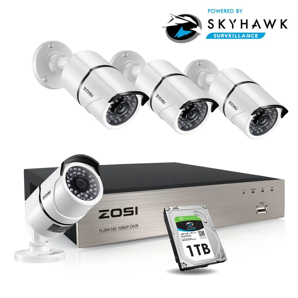 ZOSI HD 8CH CCTV System Set FULL 1080P DVR 4PCS 2.0MP 1920TVL IR