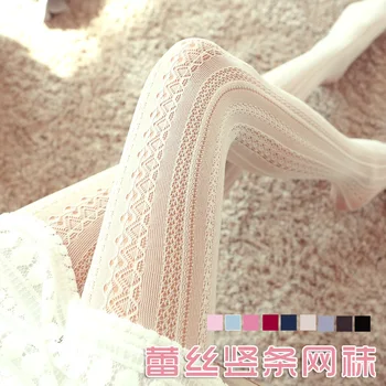 

5pcs/lot Spring Sexy Lace Vertical Mesh Stockings Skinny Engraving Mesh Stockings Hollowed Pure Colors Lady Pantyhose