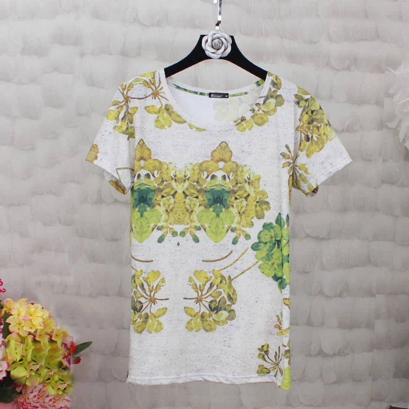 

Loose t shirt Women Bohemia Style Tees Flower Print High Quality Tops Wholesale Women's Cotton O-neck t shirt Luxurious t-shirts