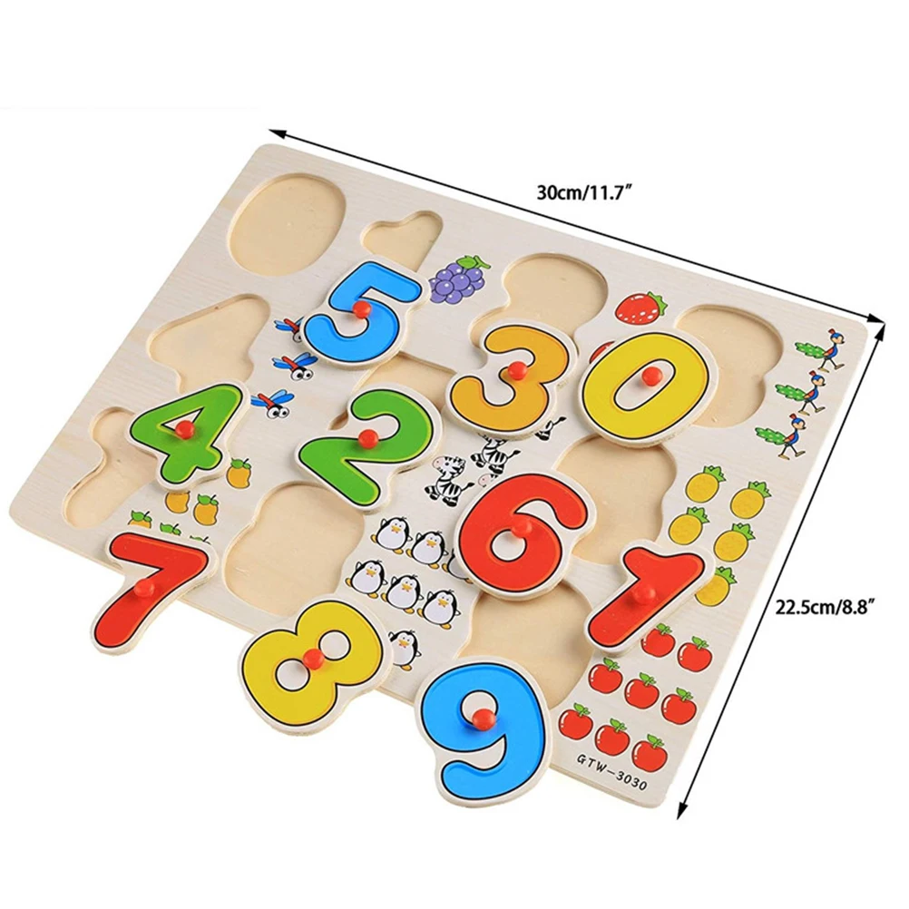 Kids Wooden Toy Puzzle Numbers Alphabet and Objects Sorter Sorting Educational Knob Puzzles Playset Toys For | Игрушки и хобби