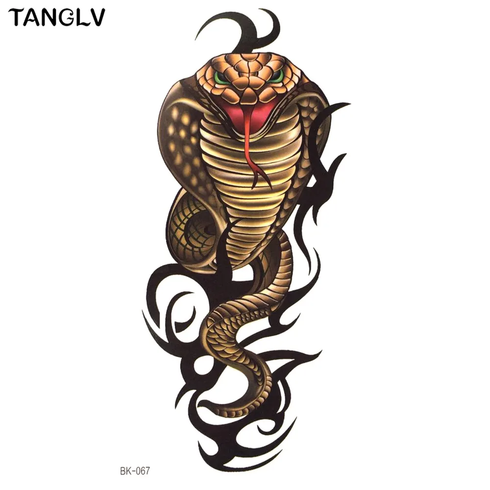 TANGLV الأصفر مامبا ثعبان الكوبرا المؤقتة الوشم هيئة الفن Arm فلاش لصاقات وشم 19*10.5 سنتيمتر للماء وهمية الحناء غير مؤلم