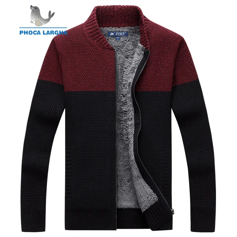 Men's Cardigan Sweater Winter Fleece Warm Thick Velvet Sweater Coats Casual Patchwork Color Zipper Men Sweaters Knitwear Hombre