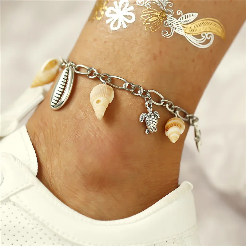 Boho Sea Shell пляжные браслеты на ногу для женщин Морская звезда Бесконечность серебряный браслет на лодыжку ноги цепь простой ножной браслет Tobilleras Conchas - Окраска металла: F1432