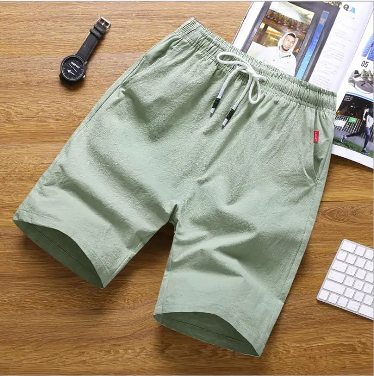 High quality 2019 summer Casual cotton linen Elastic Waist men flax loose sand beach trousers Solid shorts Men Plus Size 4XL