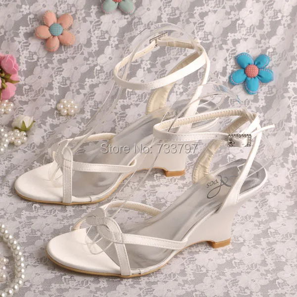 

Wedopus MW308 Ivory Ankle Strap Wedding Sandals for Women Shoes Summer Wedge Heels