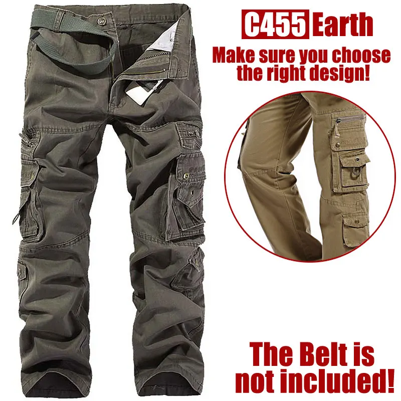 Мужская мода с несколькими карманами, мужские брюки-карго, обувь для отдыха, комфортная обувь, мыть хлопковые брюки мужские брюки армейские брюки размер 28-42 C454 - Цвет: C455 Earth Green