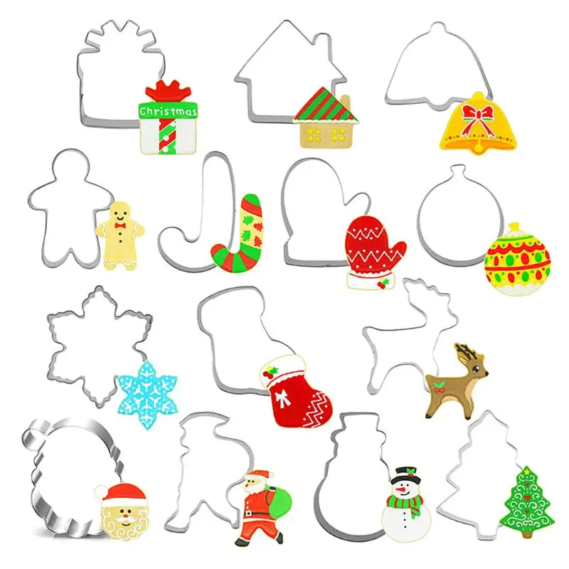 

14pcs/set Christmas Theme Cookie Cutter Stainless Steel Cut Candy Biscuit Mold Cooking Tools Metal Cutters Mould