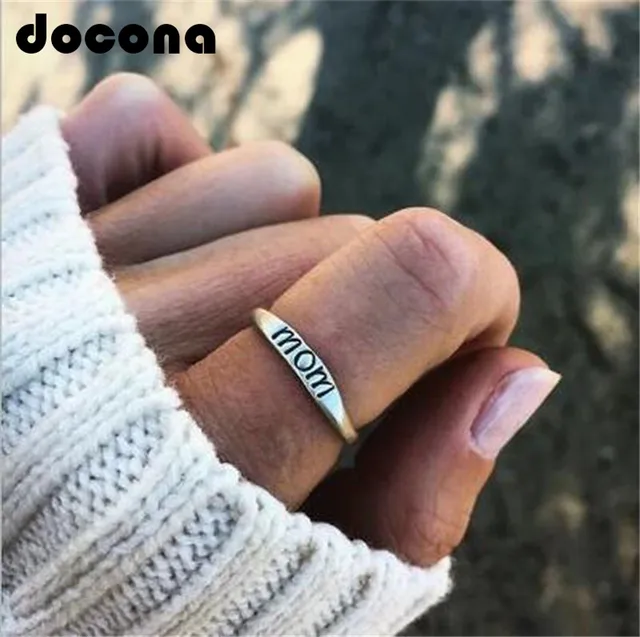 docona Punk Silver Color Letter Print MOM Metal Midi Rings for Women Antique Sil docona Punk Silver Color Letter Print MOM Metal Midi Rings for Women Antique Sil