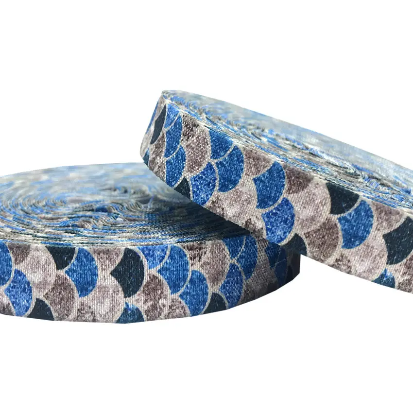 

Glitter Mermaid Fish Scales Print fold over elastic 5/8" FOE Elastic Ribbon for DIY Headwear Hair Accessories 10 Yards