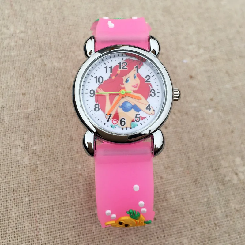 Relojes de estilo de sirena con dibujos animados para niños y niñas, pulsera de cuarzo con correa de silicona 3D, E01