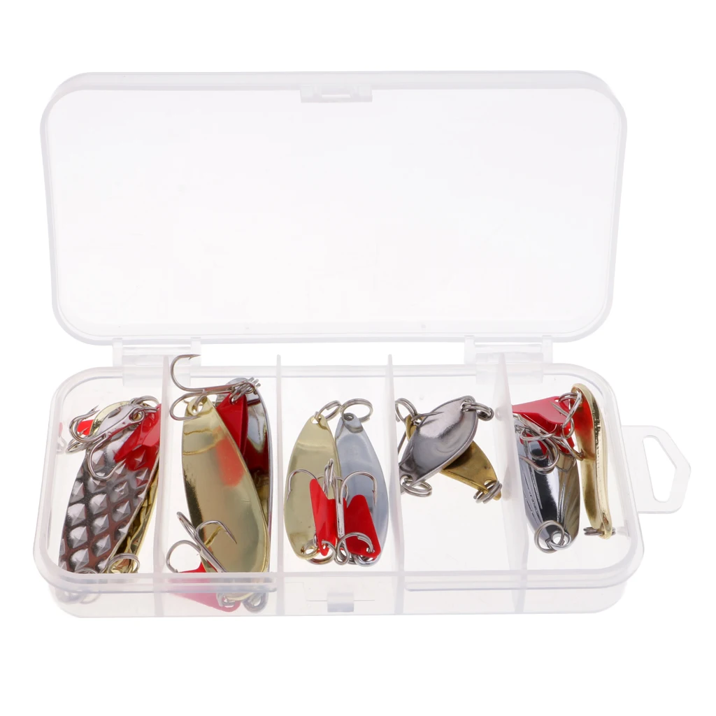 

10pcs Spinners Spoon Fishing Lures Paillette Baits Crankbait Hook with Box Artificial Bait with Treble Hook