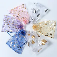 100 шт.! Печать на прозрачной поверхности bronzing love candy в обмен мешки из пряжи ювелирные изделия упаковка свадебные сувениры и подарки хранения