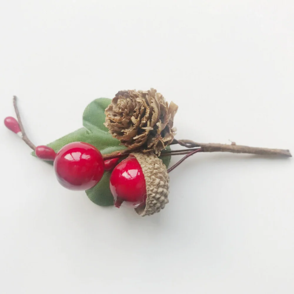 5 шт. красные рождественские ягоды и сосновые шишки с Холли ветки для праздника цветочный Декор цветок ремесла искусственный цветок