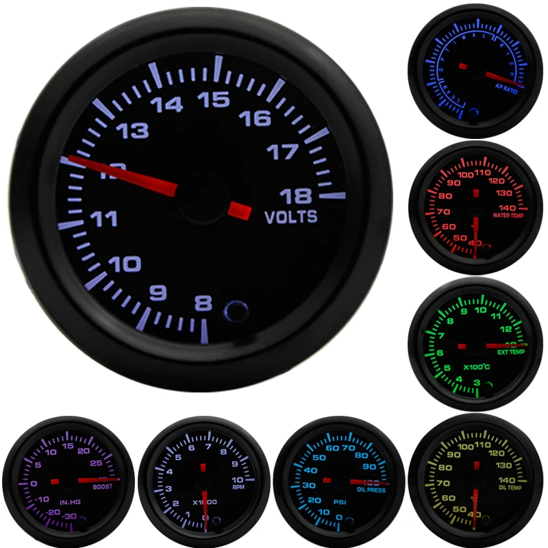 

2" 52mm 7 Colors LED Boost/Water temp/Oil temp/Oil pressure/Voltmeter/Air fuel ratio/EGT/Tachometer RPM Car Gauge +Gauge Pods