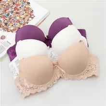 Mozhini fashion lace sexy bra gather support chest small chest t shirt bra lovely girl bra thin 3/4 cup lace strap push up bra grommet lace up t shirt