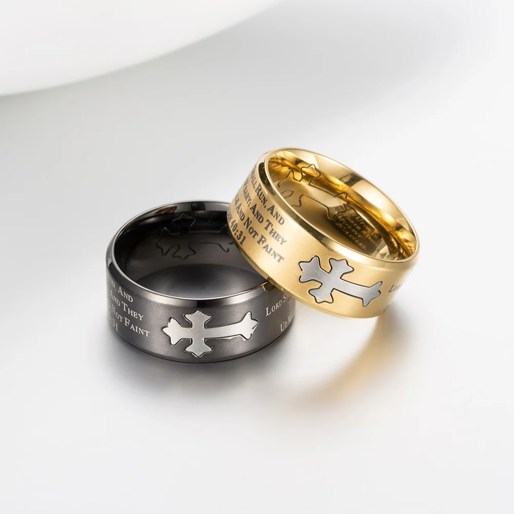 Кольцо с крестом Христос для мужчин и женщин, матовое кольцо из титановой стали, кольцо с надписью Isaiah, религиозное ювелирное изделие на палец