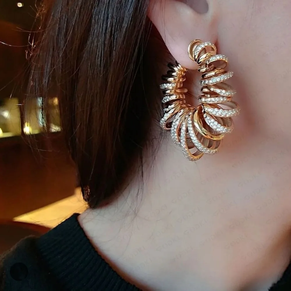

GODKI Luxury Bamboo Knot Cubic Zircon Statement Big Hoop Earrings For Women Wedding DUBAI Bridal Round Circle Hoop Earrings 2019