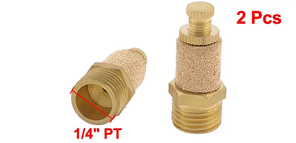 2pcs Solenoid Valve Pneumatic Filter Noise Silencer 12.5mm Male Thread Gold Tone