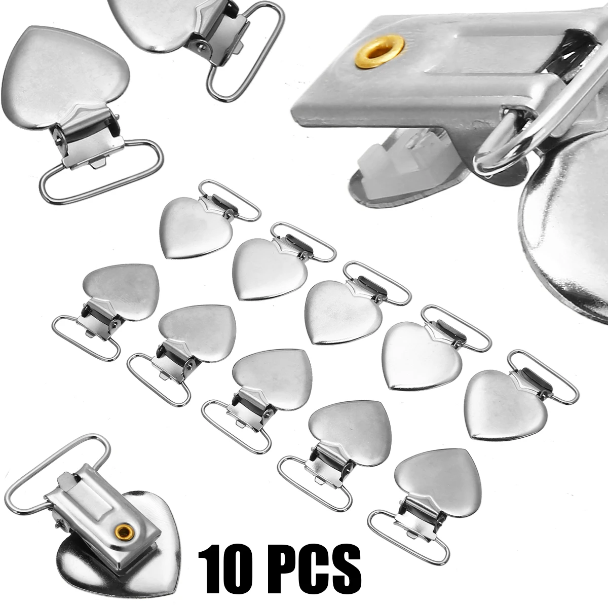 10Pcs Cute Pacifier Clips Metal Peach Heart Braces Suspender Clips Dummy Strap Brace Clasps For Clothing Sewing Tool