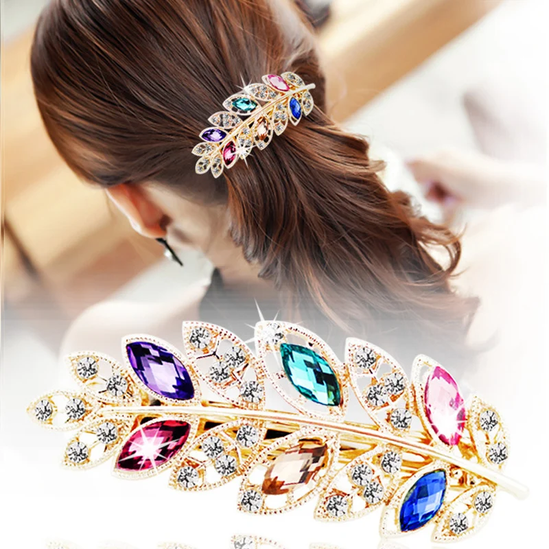 

1Pcs Fashion Metal Leaf Shape Hair Clip Barrettes Crystal Pearl Hairpin Barrette Color Leaf Hair Claws Hair Jewelry