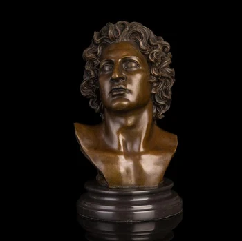 

28 CM Western Art Deco Bronze Statue Copper Marble Man Boy Ornament Bust Art Sculpture