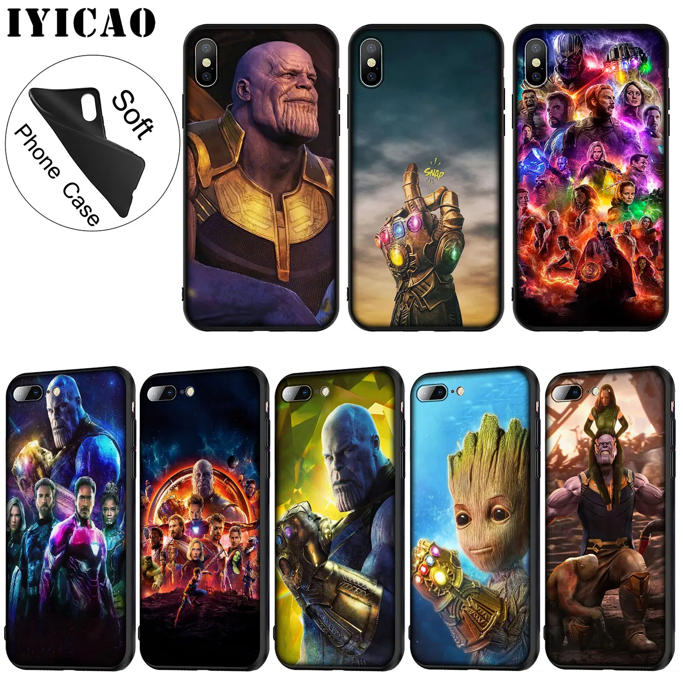 IYICAO Thanos vs avengers Endgame Marvel Soft Silicone Phone Case for iPhone XR X XS 11 Pro Max 6 6S 7 8 Plus 5 5S SE Cover |
