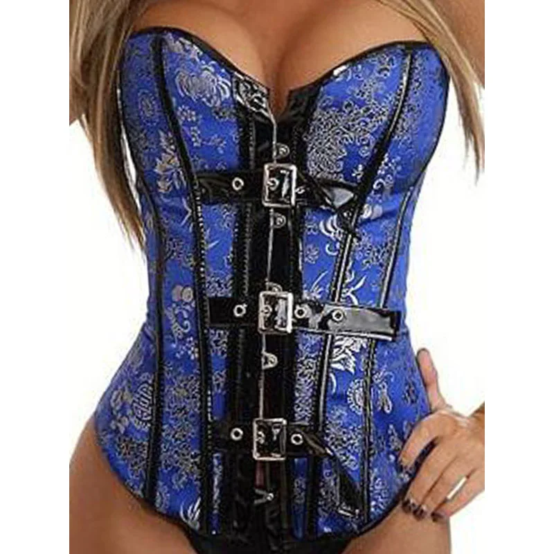 Steam Punk Corset Top Blue Green Jacquard Buckle Burlesque Corsetto Sexy Goth Women Lingerie Slimming Waist Trainer Body Shapers (1)