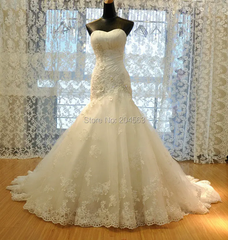 

Mermaid Bride Dress Tulle Appliques Fashinable Wedding Dress custom size&color